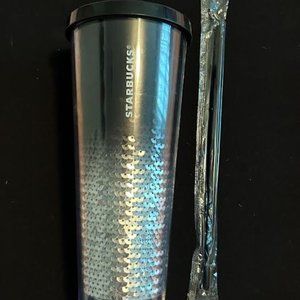 Starbucks Vintage 2018 Limited Edition Black Silver Ombre sequin 24 oz Tumbler